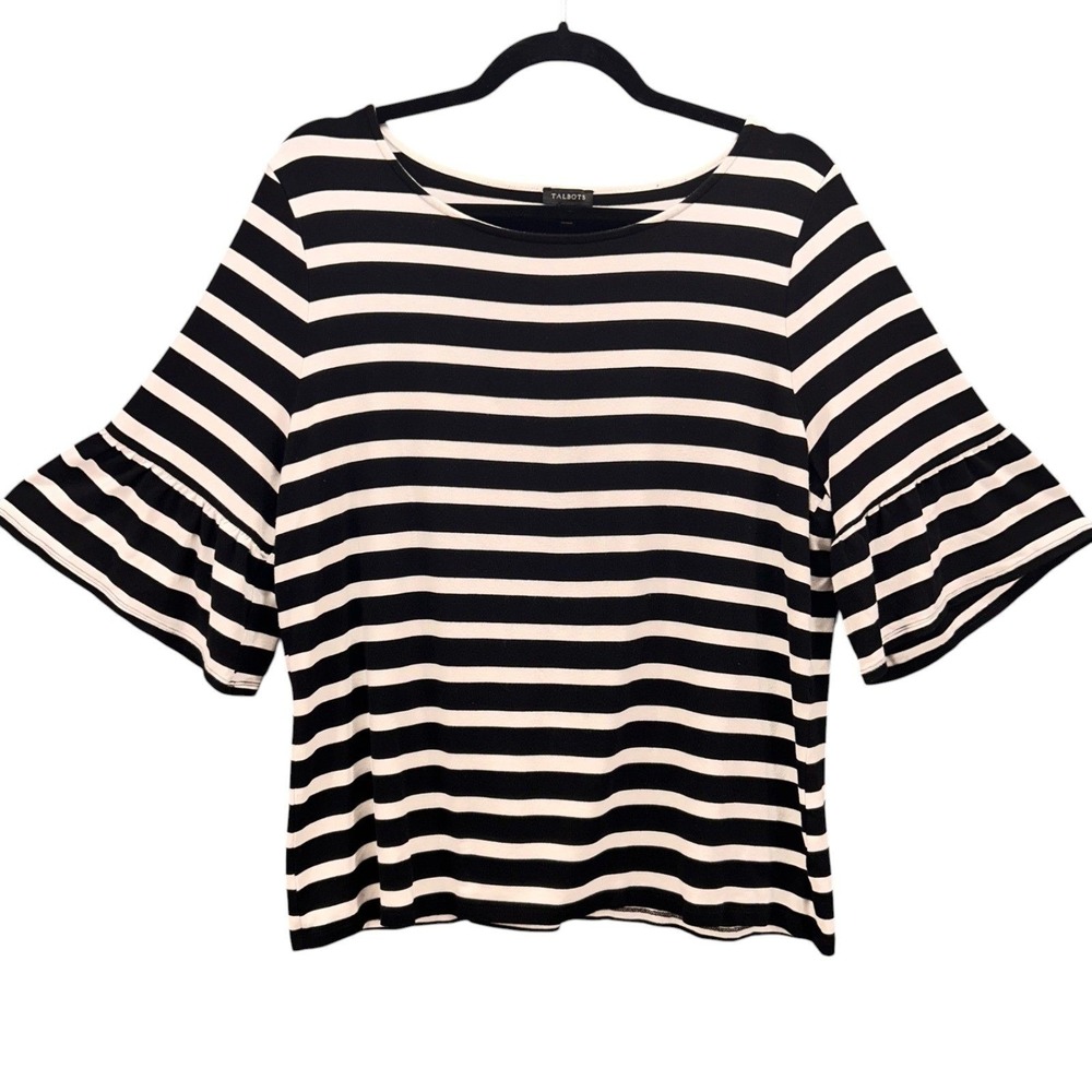 Talbots Striped Top Black‎ Cream XL